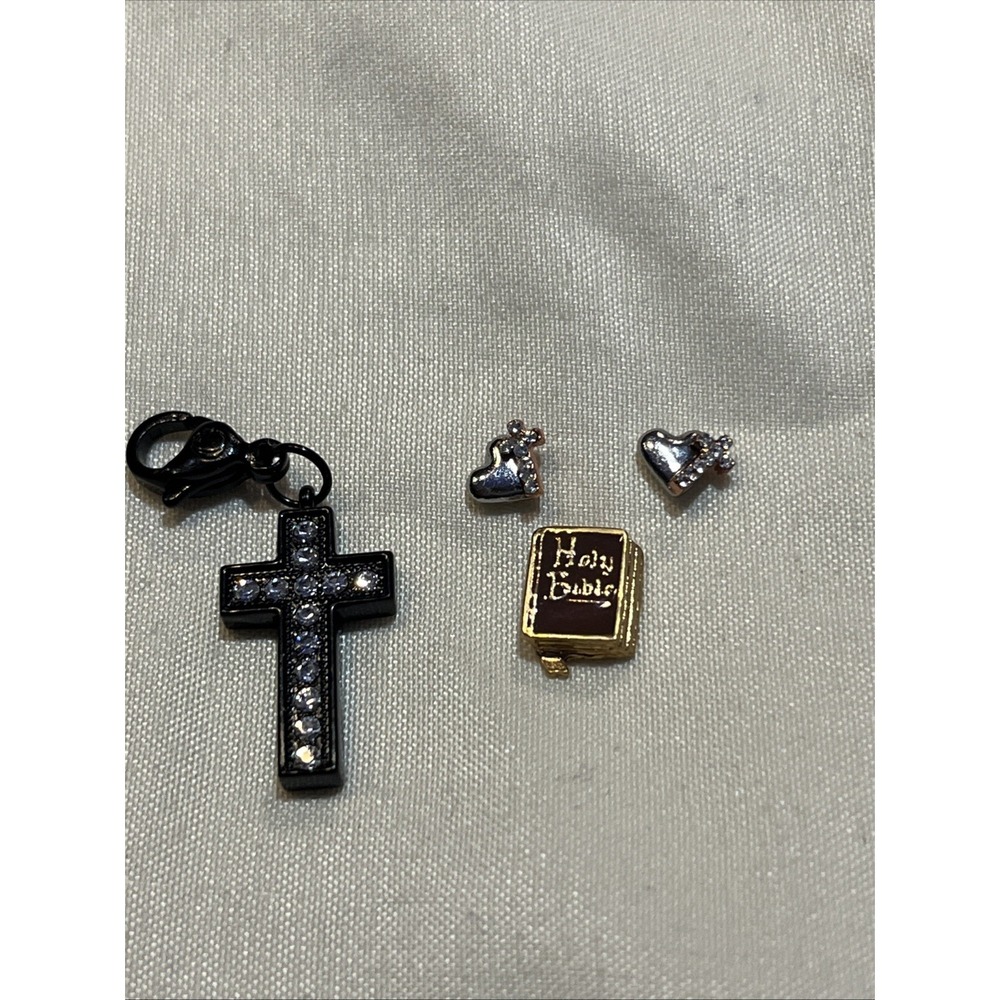Origami Owl "Holy bible, 2 Hearts W/criss, And Dangle Cross" Charm- Set Of 4